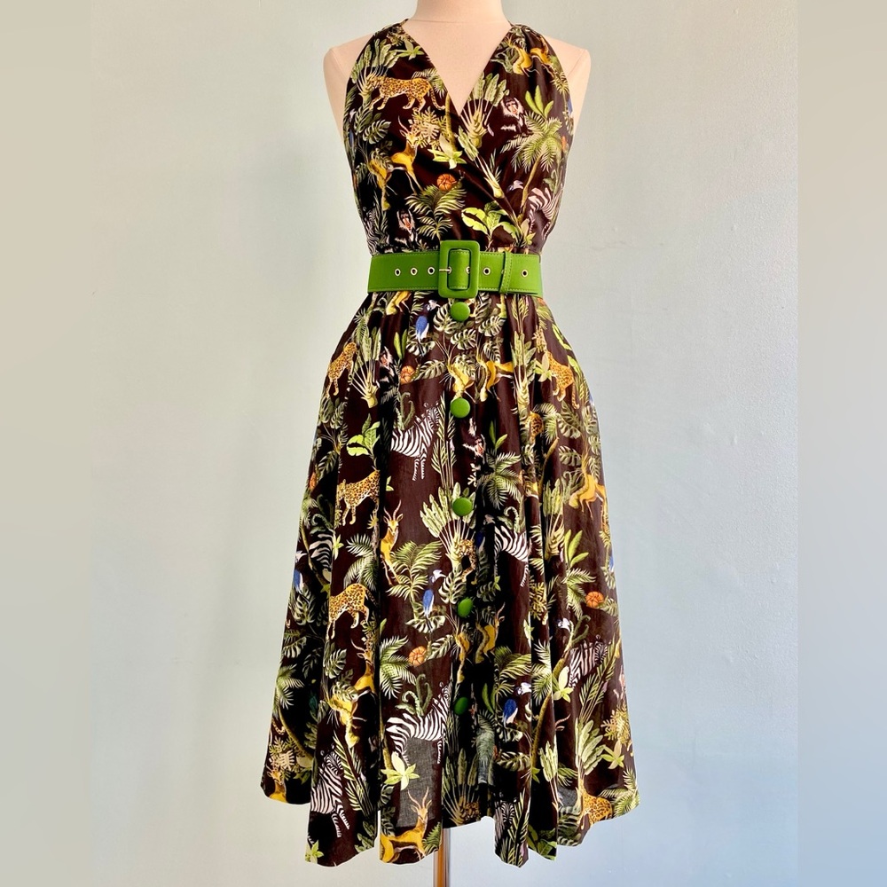 Unique Vintage Tropical Jungle Print Halter Dress - Picture 3 of 8